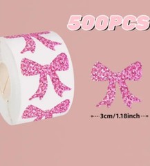 500 pcs Sticker Seals Roll Sparkly Pink Glitter Ribbon Foil Self Adhesive NEW