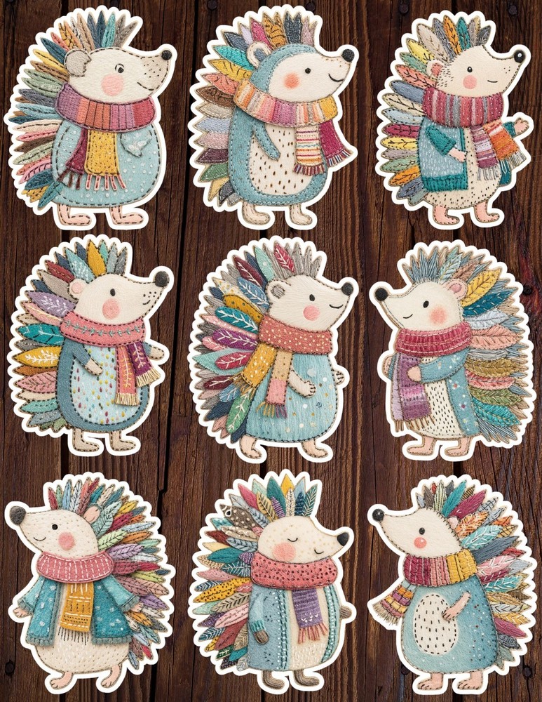 Colorful Hedgehog Die Cut Vinyl Stickers Set Scrapbooking Laptop Water Bottle