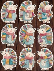 Colorful Hedgehog Die Cut Vinyl Stickers Set Scrapbooking Laptop Water Bottle