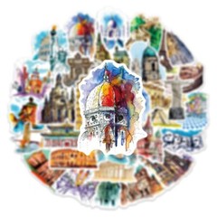 50pcs Architecture Stickers, History Monument Buildings Cultural Symbols 202