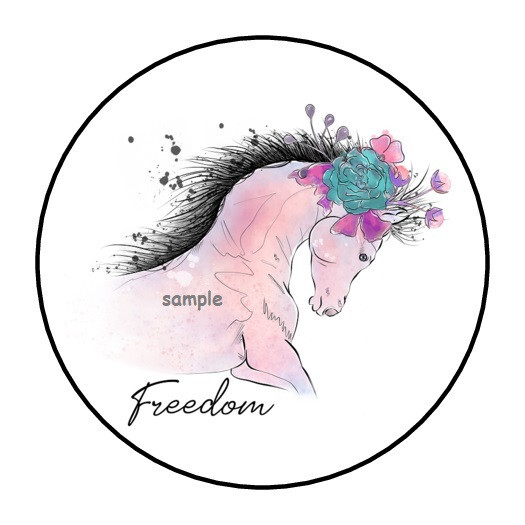 30 PRETTY WATERCOLOR FLORAL HORSE ENVELOPE SEALS LABELS STICKERS 1.5″ FREEDOM