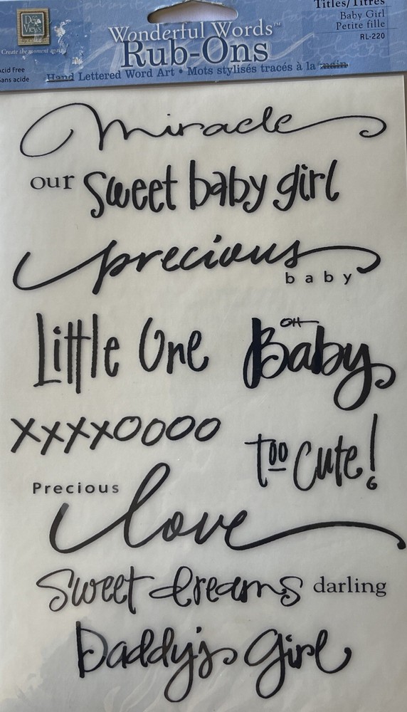 BABY GIRL BLACK Rub-Ons (5-3/4” x8”)Deja views•Newborn •Miracle•Little One•Cute