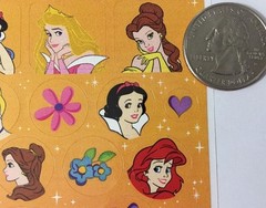 DISNEY PRINCESS Stickers(4″x 6-3/4″) Cinderella•Ariel•Belle•Jasmine •Aurora•Bows