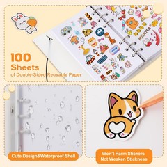 Reusable Sticker Book 100 Sheets Sticker Collecting Album with Tweezer & Spat…