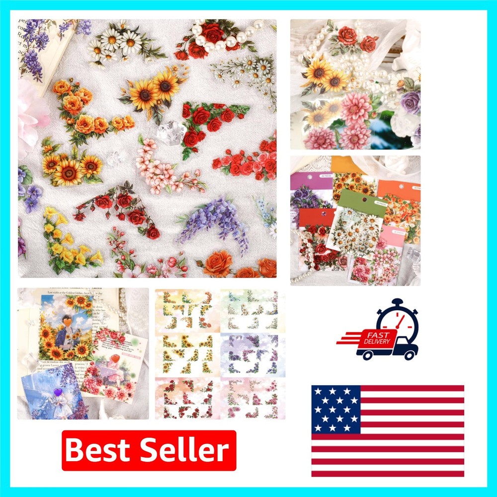 120pcs Vintage Floral Corner Stickers – Aesthetic Scrapbooking Supplies
