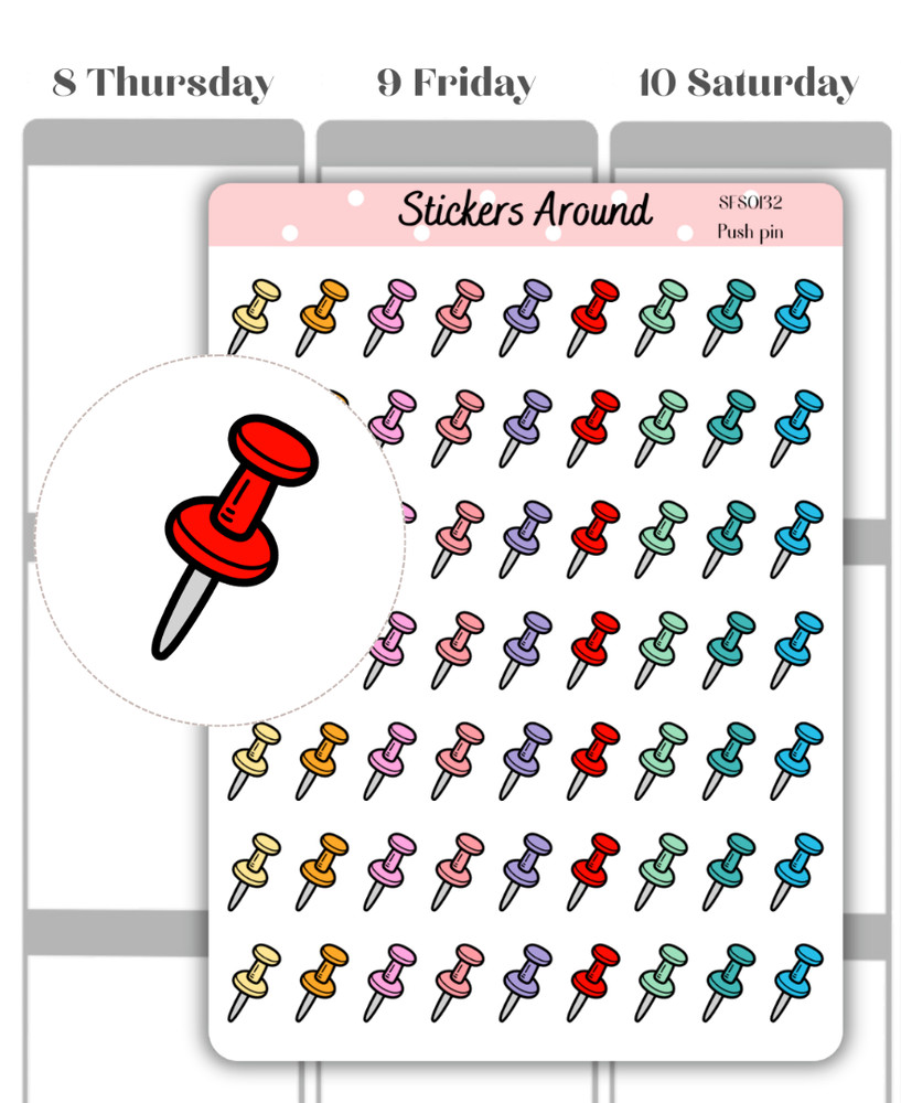 Push Pin Icon Planner Sticker, Location Pin Marker, Calendar and Bullet Sticker