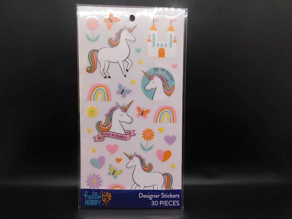 Hello Hobby Multicolor Unicorn Designer Stickers, 30 Count