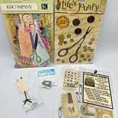 VTG Victorian Sewing Themed Craft Scrapbook Lot- Junk Journaling Embellishments