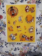 Vintage Hallmark Thanksgiving Fall themed sticker sheet, cute woodland animals