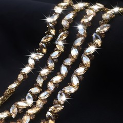 PEARLY JUN 1 Yard Champagne Gold Rhinestone Chain Trim 1 Yard,