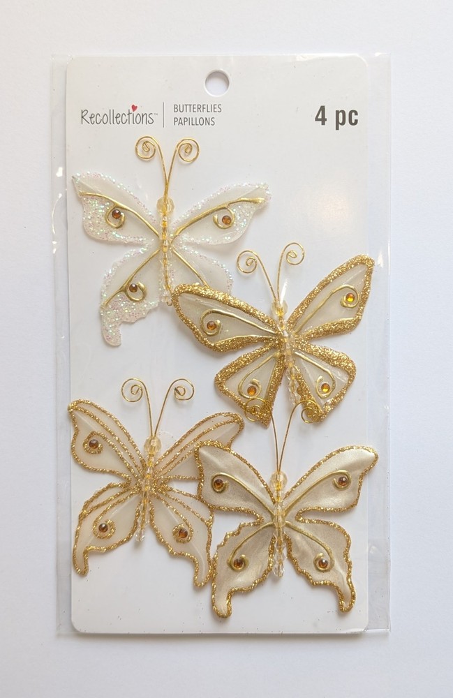 Gold Glitter Beaded Butterflies Scrapbook Craft Embellishments By Recollections