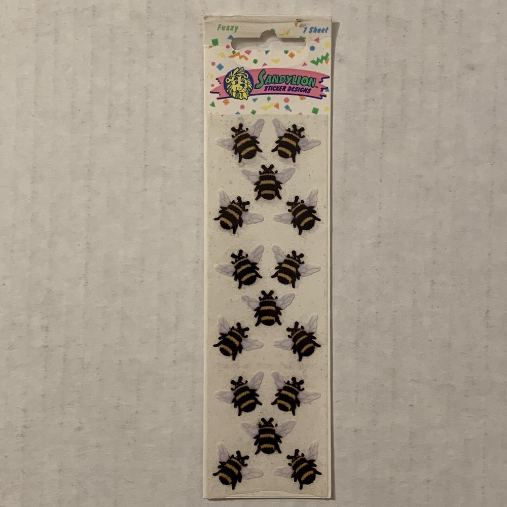 Sealed Vintage 1990 Sandylion Fuzzy Honey Bees Stickers Bumblebees Flocked 90s