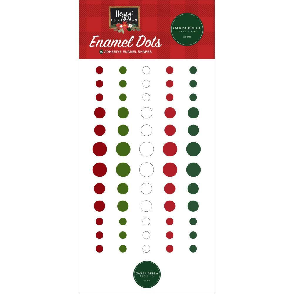 Crafts Enamel Dots CB Happy Christmas Red Green White Sticky Backs