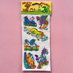 Vintage Stickers Puffy Happy Colourful Rainbow Unicorns Sealed Sheet Scrapbook B