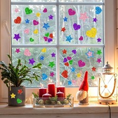 8-Color 1000PCS Glitter Foam Stickers Set – Heart & Star for Scrapbooking & DIY