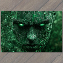 STICKER Cybernetic Human Circuitry Pattern Glowing Eyes Tech Green Style Sci-
