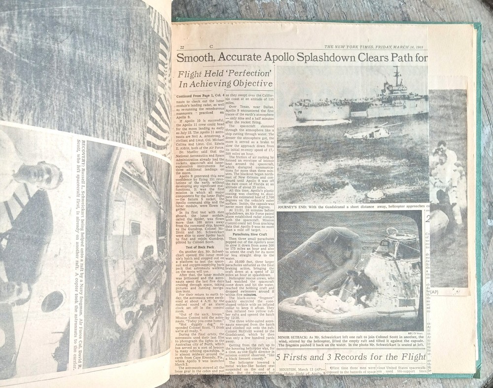 Apollo Missions ~1968/1969 Scrapbook~ Lunar Moon 7 8 9 10 Newspaper Clippings