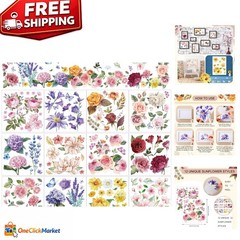 Floral Rub on Transfers: 12 Sheets for Vivid Craft and Home Decor, 5.5×5.7 Inch