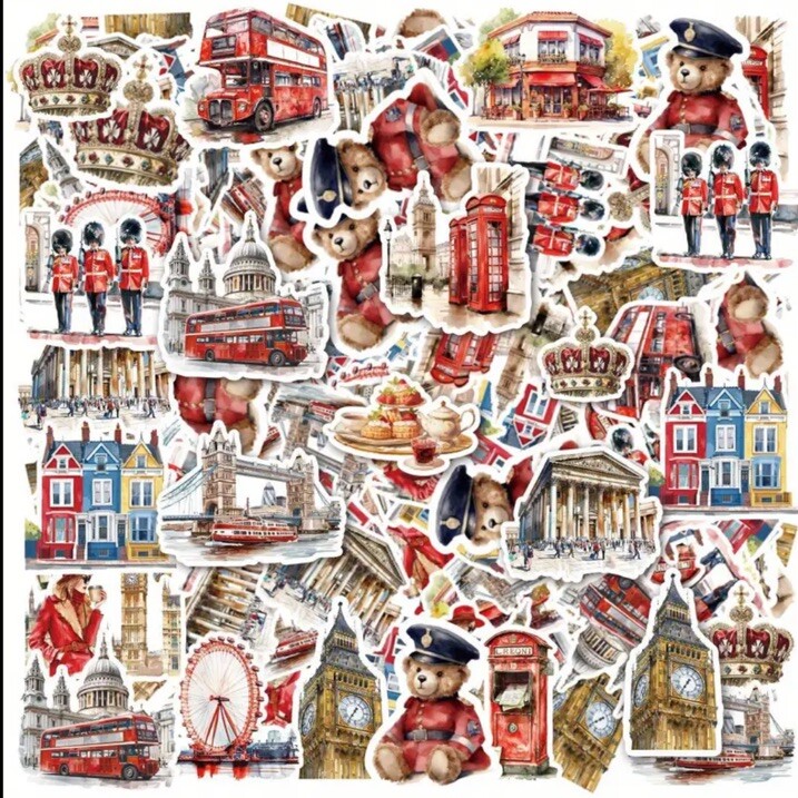 15pcs P.E.T Clear Backed London England, Great Britain Stickers- Scrapbook, DIY