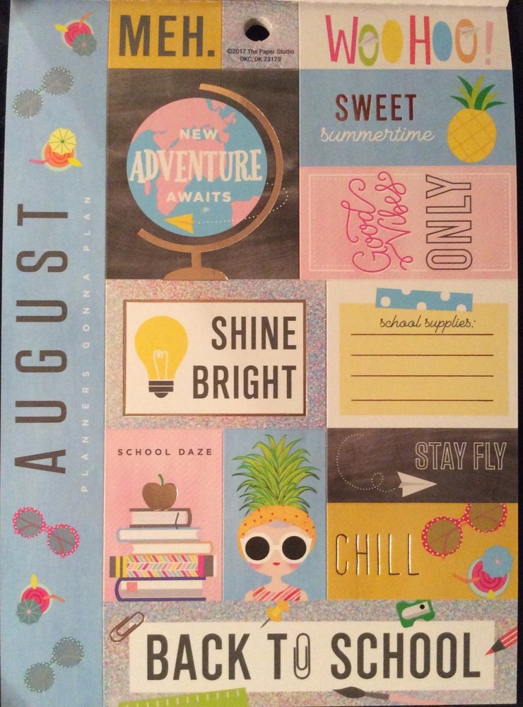 Calendar Month August Autumn Back to School Foil Cardstock Scrapbook Stickers