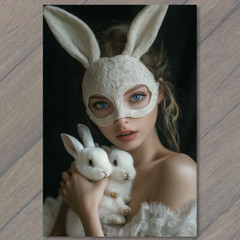 STICKER Elegant Woman Lace Bunny Mask White Rabbit Fantasy Enchanting Lady