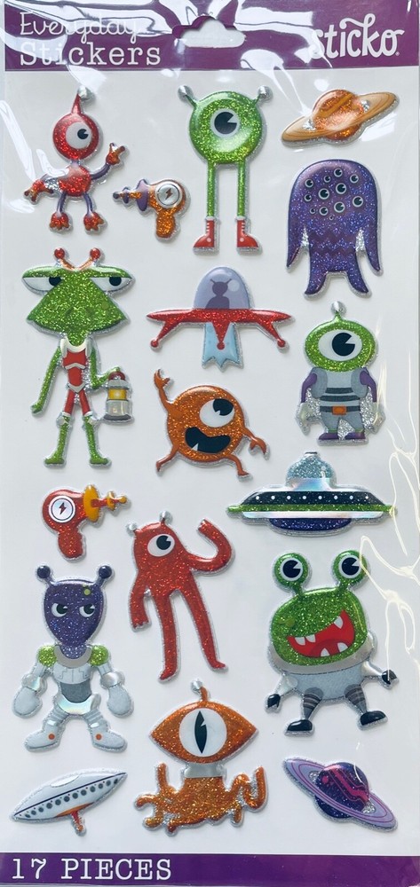 Sticko Alien Characters Puffy Stickers Planner Supply Crafts Scrapbook Space