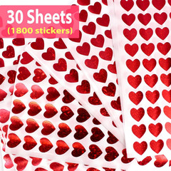 1800Pcs 0.5Inch Holographic Heart Stickers, Red | Glitter Tiny Hearts, for Kids,
