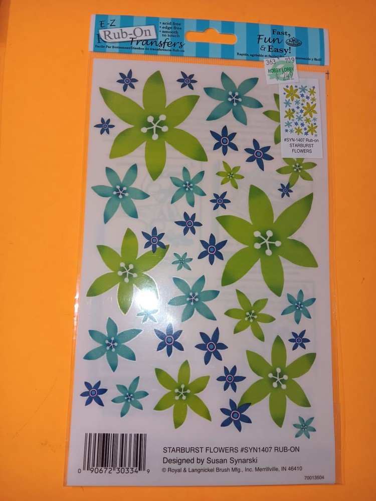 Royal & Langnickel Rub-On Transfers Starburst Flowers Scrapbook Rub-On Sheet