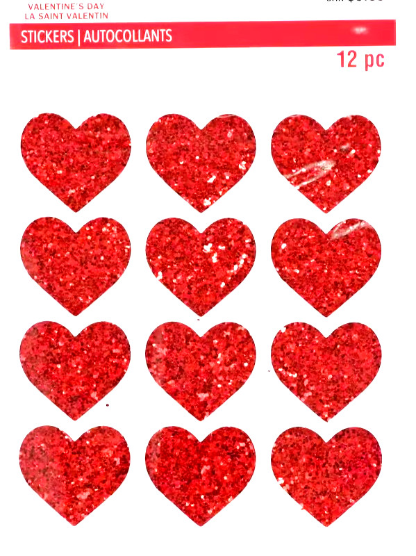 Heart Hearts Love Valentine’s Day Red Chunky Glitter Recollections Stickers