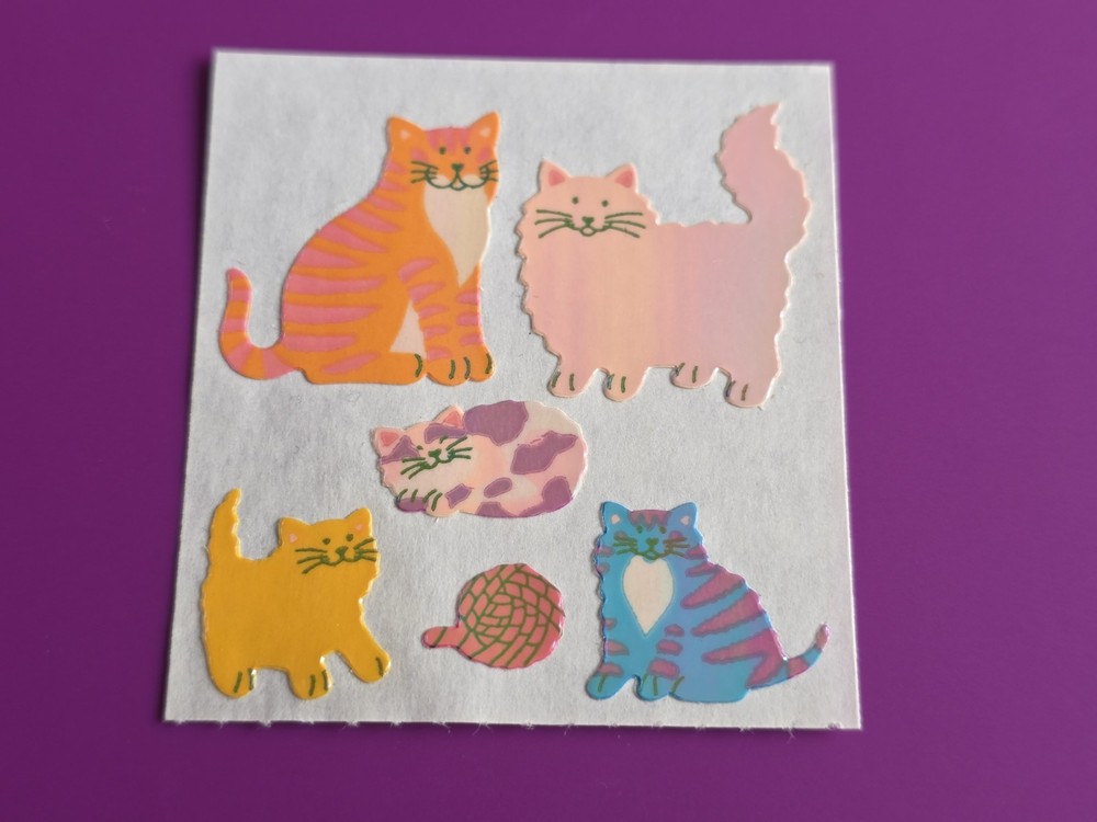 Vintage Sandylion Stickers Mother of Pearl Iridescent Opal Cats Kittens 1980s