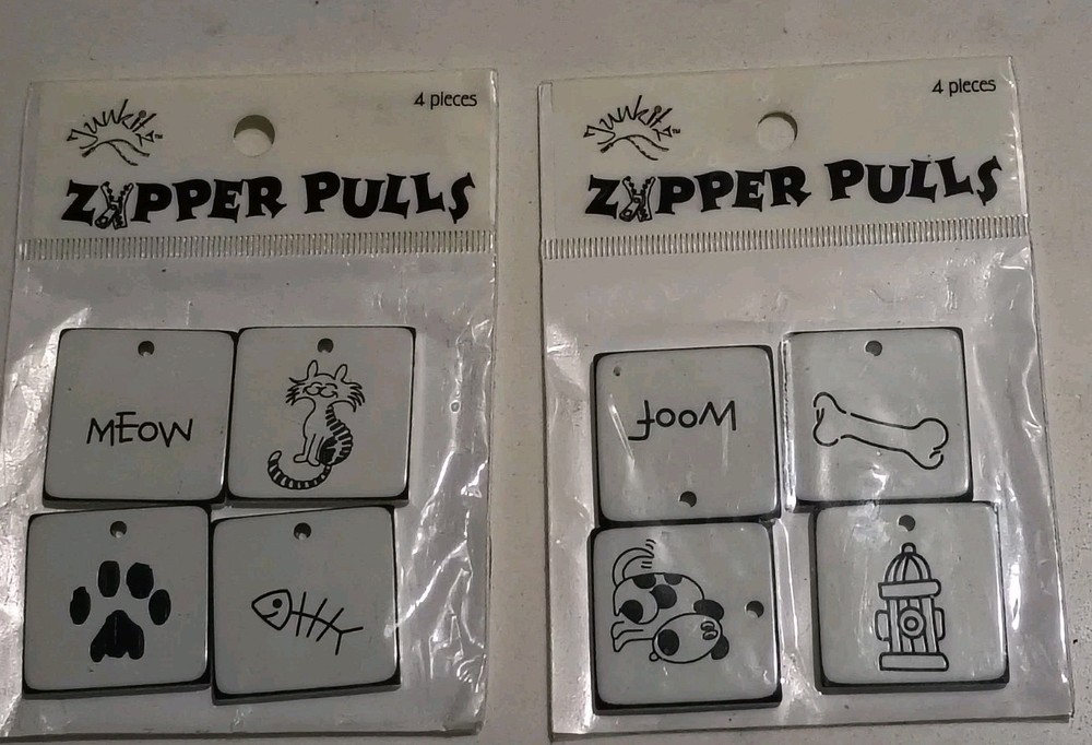 8 JUNKITZ ZIPPER PULLS, Dog + Cat Theme, Embellishment Scrapbooking RETIRED, New