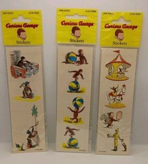 Vtg. NIP Mrs.Grossmans Curious George Sticker Strips 3pc. Lot Rare Red Header