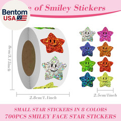 700Pcs Smiley Face Star Stickers for Kids Reward,1Inch 8 Colored Sparkly Foil St
