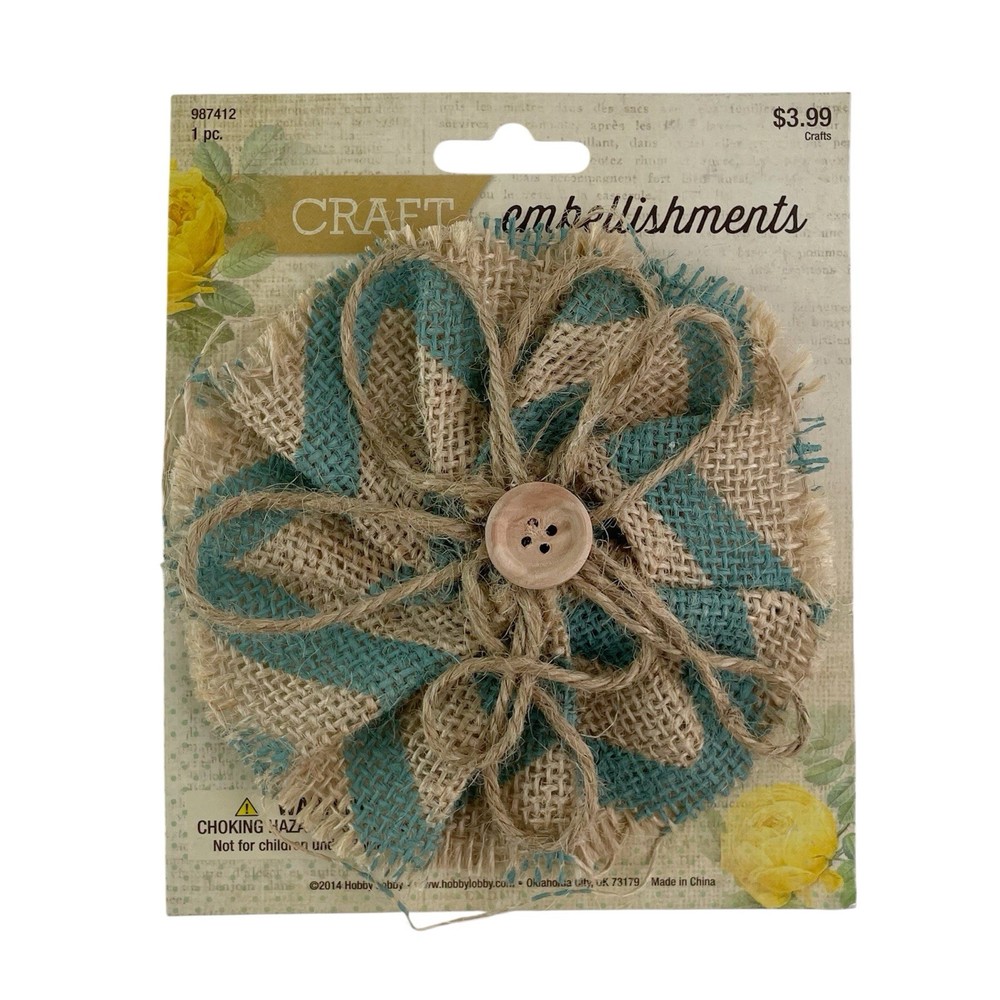 Craft Burlap Flower Beige Teal Stripe Tan Button Decorating Craft Embellishments