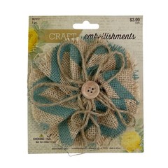 Craft Burlap Flower Beige Teal Stripe Tan Button Decorating Craft Embellishments