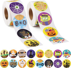 1000 Pcs Halloween Roll Stickers for Kids Teens, Pumpkin Bats Spiders Witch Web