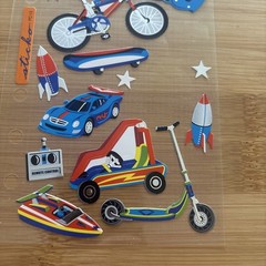 Vtg Sticko Stickers Boy Hobbies Sports Cars Rocket Bike Helmet Boat Skateboard