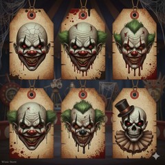 Set Of 12 Creepy Scary Clown Tags Junk Journal Scrapbook
