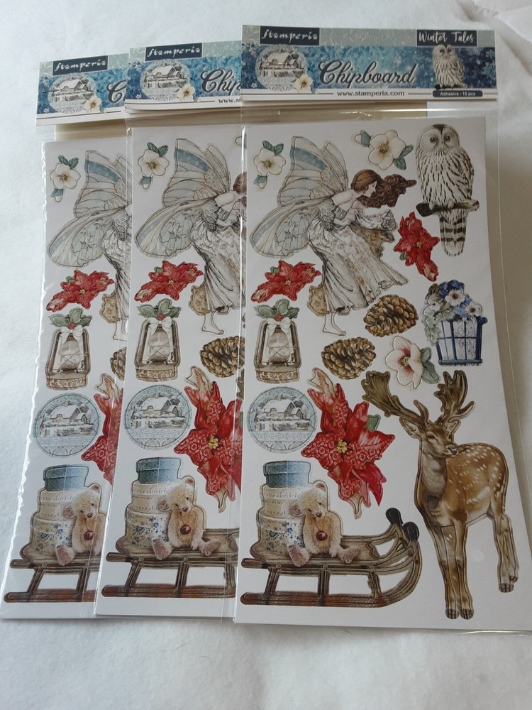 NEW Stamperia Chipboard 3 pk bundle Winter Tales 6×12″ stickers 15 pieces (45)