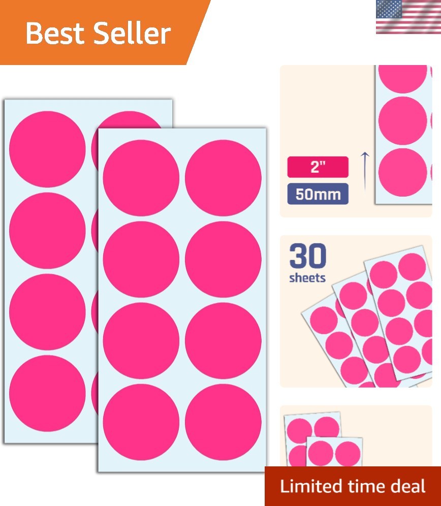 Self-Adhesive 2 Inch Pink Circle Labels – 240 Pieces for Easy Organization