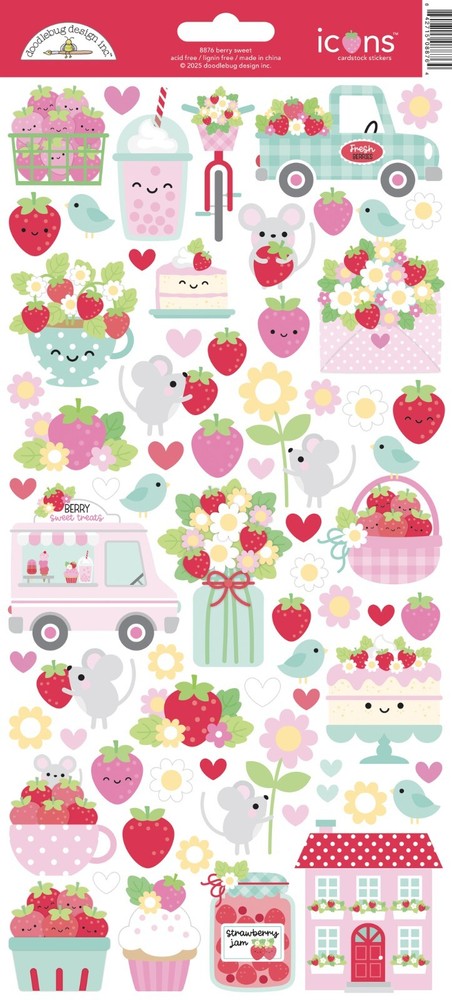 Crafts Doodlebug Icon Stickers Berry Sweet Strawberries Treats Mice Flowers Cake
