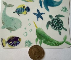 SEA CREATURE Mylar Sticker (22pc)Dolphin•Turtle•Fish•Whale •Starfish•Card Making