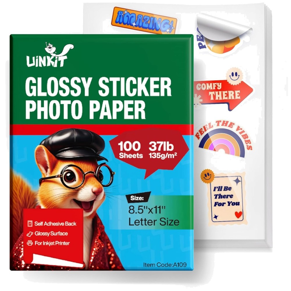 Glossy Sticker Photo Paper 8.5×11 – 100 Sheets