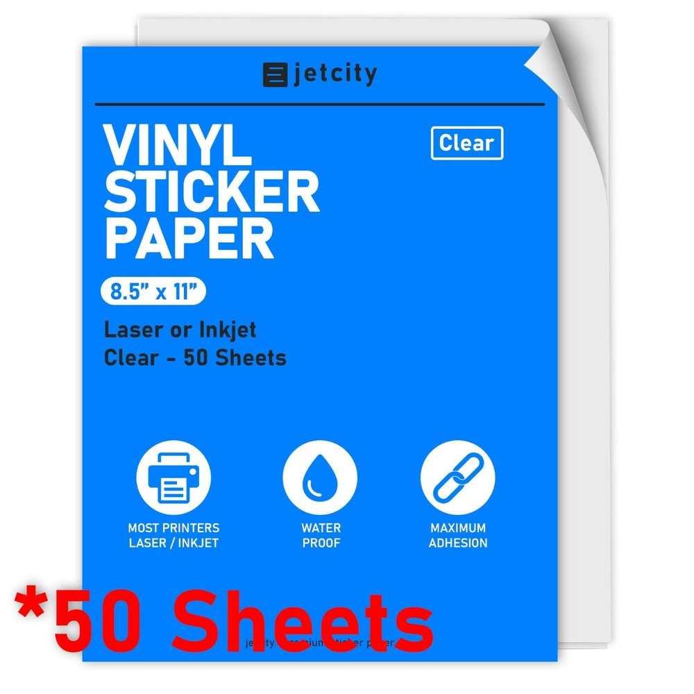 50 Clear/Translucent Sticker Paper for Inkjet & Laser Printers – 50 – 8.5 x 11