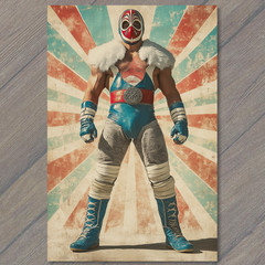 STICKER Luchador Red Blue Mask Hero Belt Cape Gloves Vintage Starburst Muscles