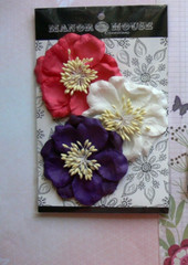 CAMELIA Pink Purple & White & Centres 3 Flower Pack Paper 80mm Across – Con A RB