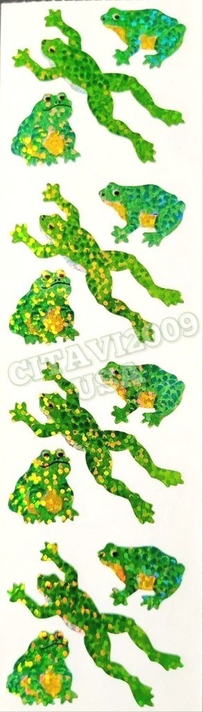 HAMBLY STUDIOS STICKERS PRISMATIC GREEN FROGS AMPHIBIANS RARE VINTAGE