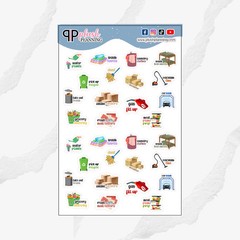 Large Size Chores Icons Essentials with Scripts Planner Stickers, Functional
