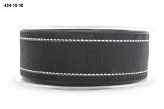 MAY ARTS RIBBONS~SHEER BLACK RIBBON W/WHITE STITCHED EDGES~ 1.5 INCH X 1 YARD!