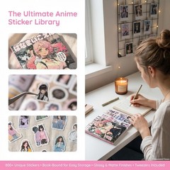 800+ PCS Kawaii Retro Anime Stickers Book | Cute Manga Die-Cut for Scrapbooking,